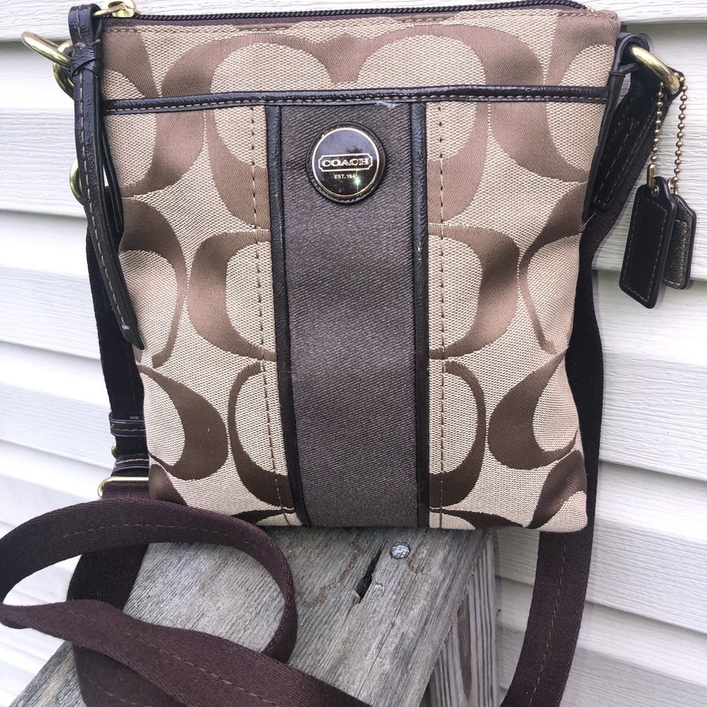 Coach Tan and Brown Signature Crossbody Bag